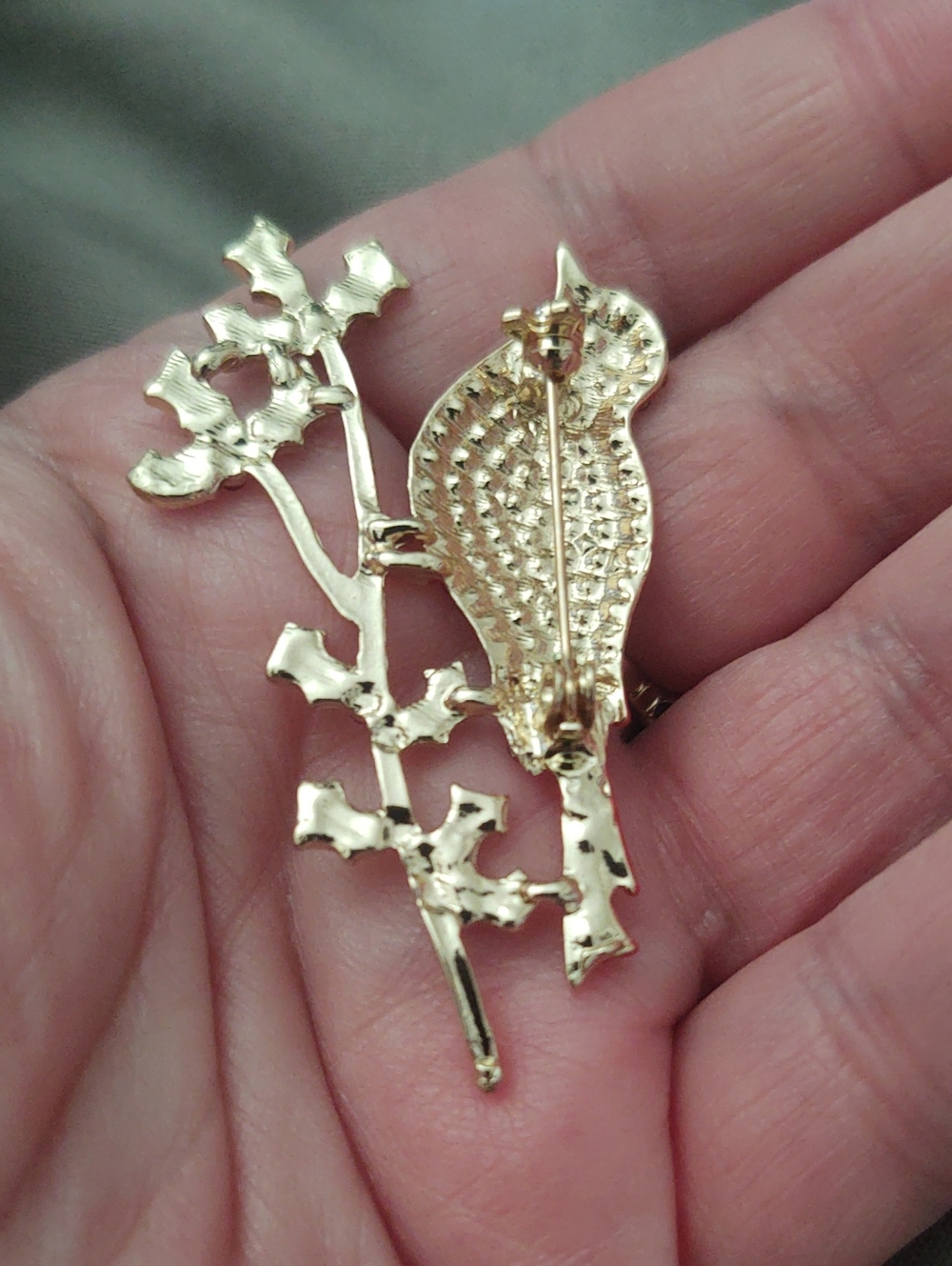 Red Rhinestone Bird Brooch - Picture 3 of 4